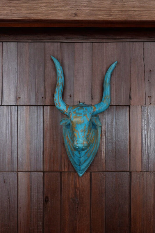 Wooden Carved Cow head Green