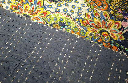 Kantha Quilt blue colour king size cotton