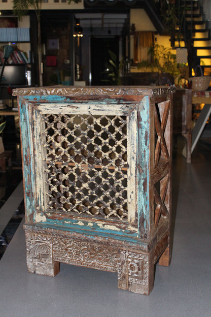 Vintage Wooden Cabinet with Iron Jali Panel