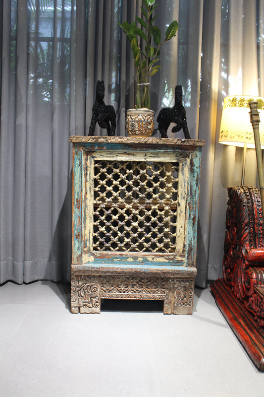 Vintage Wooden Cabinet with Iron Jali Panel