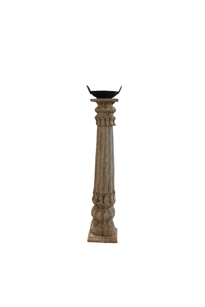 Vintage White Wooden  Pillar with Kadai on Top