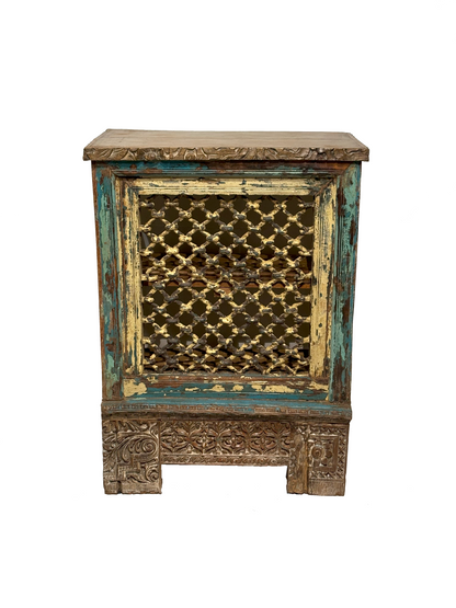 Vintage Wooden Cabinet with Iron Jali Panel